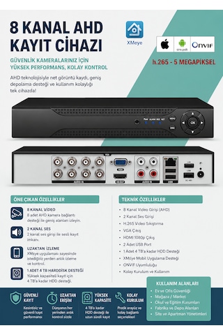 8 Kanal Ahd Dvr Kayıt Cihazı Xmeye Yazılım