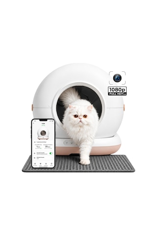 Haustier Cb002 Bej Kameralı Akıllı Otomatik Kedi Tuvaleti, App İle Uzaktan Kontrol, 72lt Hazne, 7lt Çöp Haznesi