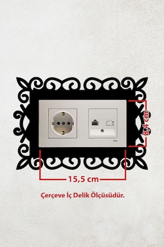 Şık Desen Tasarım 2li Priz Çerçevesi İç Ölçü 15,5x8,4 Cm 2li Dekoratif Priz Çerçeve - Duvar Susu Siyah