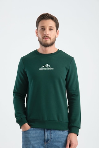 Shooter Sportwear Ribey Tekstil İth.ihr.san.tic.ltd.şti Erkek Üç İplik Sweatshirt Şardonsuz Pamuklu Regular Fit Bisiklet Yaka Spor Sweat Koyu Yeşil