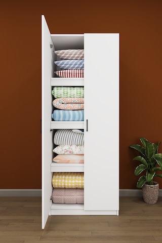 Lüks 2 Kapaklı Çok Amaçlı Yüklük Gardırop %100 Mdf Yatak Yorgan Yastık Saklama Dolabı Yk01 Beyaz