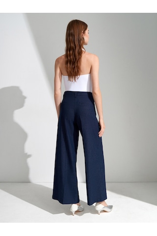 DİLVİN 72728 Keten Karışımlı Geniş Paça Pantolon-lacivert