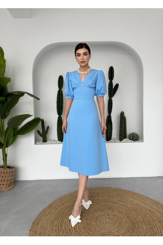 Linda Midi Elbise Mavi