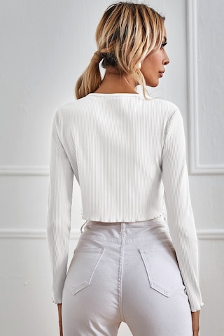 I-moda Kadın Beyaz Uzun Kollu Önden Bağlama Detaylı Crop Top Bluz