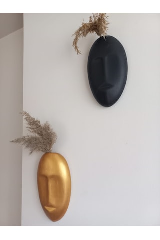Dekoratif 2'li Yüz Duvar Vazosu, Duvar Süsü ,heykel Aksesuar Siyah Gold