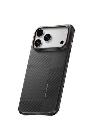 Apple iPhone 18 Pro Kılıf M-safe Uyumlu Raptic Aramid Dual Karbon Fiber Mondrian Serisi Kapak Siyah