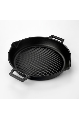 Lava Döküm Yuvarlak Izgara Tava Metal Kulplu Taban Konkav 15 MM