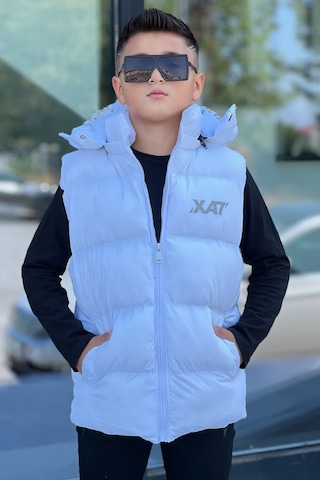 Pina Kids Erkek Çocuk Baskılı Çıkarılabilir Kapüşonlu Şişme Yelek 3017 Beyaz