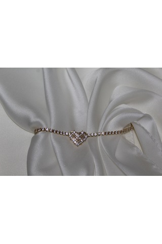 Kalp Işıltı Zirkon Taşlı Çelik Bileklik 17 Cm Kalp Model Altın Renk Kadın Çelik Bileklik Gold