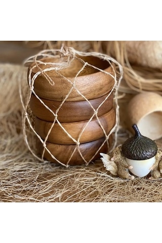 4'lü Yuvarlak Akasya Çerezlik Sunumluk Seti 10cm Aks-113 Ahşap