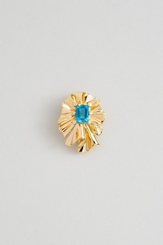 Vintage 18 Ayar Sarı Altın Kaplama Gümüş Tasarım Broş Sarı Altın Kaplama