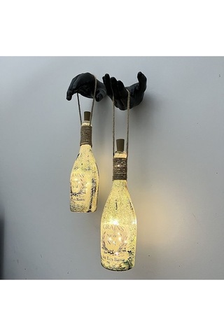 El Yapımı Siyah Erkek Eli Heykeli Dekorlu Peri Led Işıklı Buzlu C Çok Renkli