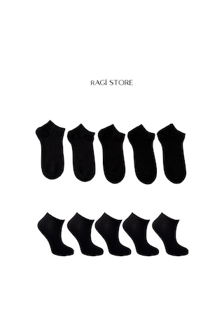 Ragi Store 5'li Dikişsiz Düz Penye Siyah Kadın Patik Çorap Siyah