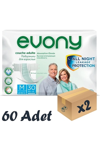 Evony Bel Bantlı Yetişkin Hasta Bezi M 30'Lu 2 Paket 60 Adet