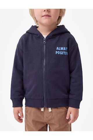 Koton Baskılı Uzun Kollu Şardonlu Fermuarlı Kapşonlu Sweatshirt Lacivert 7wmb10108tk