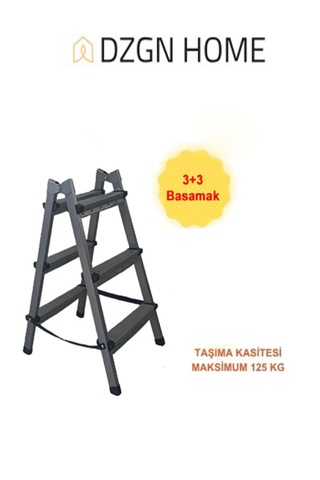 Dayanıklı 3+3 Özel Tasarım Hafif, Kaymaz, Metal Basamaklı Katlanır Merdiven Siyah