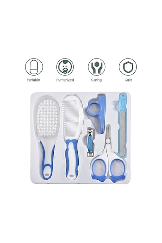 Xindoker Bebek Bakımı 6'lı Set: Tırnak Kırıcı, Tarak, Fırça, Gümüş, Kesici - Mavi - Güvenli Abs Malzeme