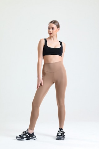 Thiff Gymwear Caramel Yüksek Bel Toparlayıcı Dalgıç Kumaş Spor Günlük Tayt Karamel
