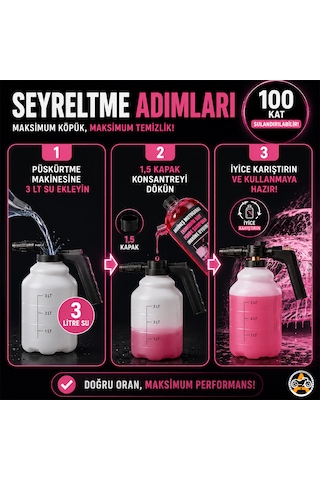 Akgüneş Motogaraj 1 Lt Pembe Köpük Oto Şampuanı Konsantre 100 Kat Seyreltilebilir Makine Uyumlu Araç Ve Motosiklet Şampuanı Yerli Üretim