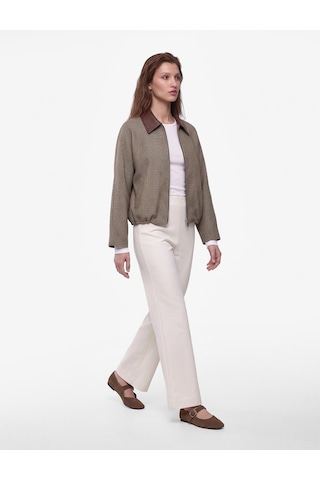 Koton Normal Bel Straight Fit Geniş Paça Kumaş Pantolon Ekru 7wak40130ek