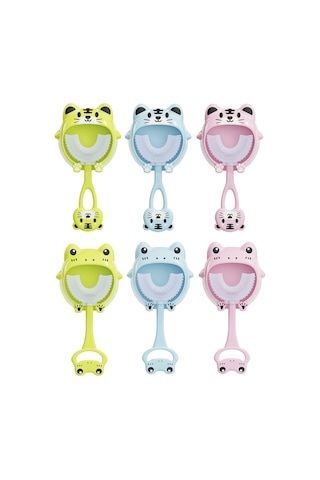 Sones S8 2 Adet Çocuk Karikatür Hayvan Manuel U Şeklinde Silikon Diş Fırçası 2-12 Yaş Arası Pembe Kurbağa