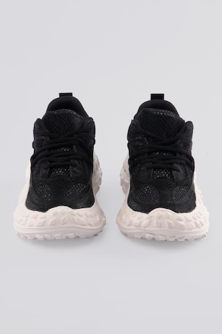 Mubiano Kadın Sneaker Kalın Taban Yılan Baskı Detaylı Bağcıklı Spor Ayakkabı Stellix Siyah Siyah