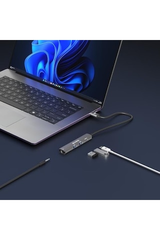 Swv-usbc024 4 İn 1 Gri Metal Typec To 2 Usb2.0 Usb-c, 3.5mm Aux Port Type C Adaptör