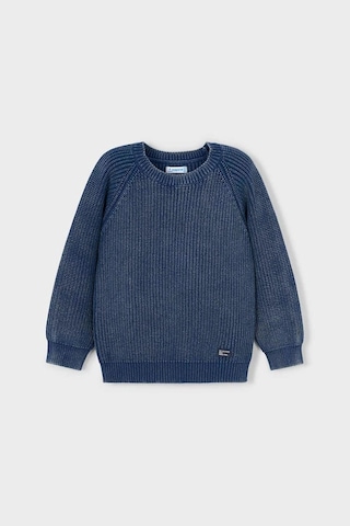 Erkek Çocuk Yıkama Efektli Reglan Kollu Triko Kazak - Mavi Beyaz