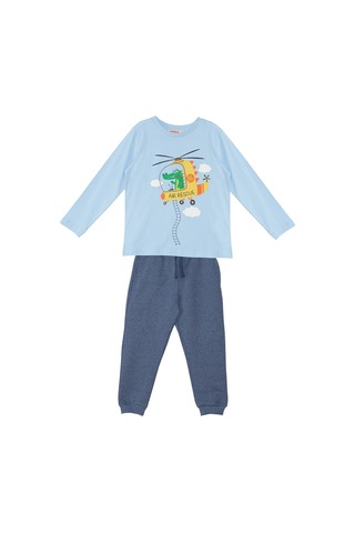 Denokids Helikopter Erkek Çocuk Uzun Kollu T-shirt Pantolon Takım Mavi Açık Mavi
