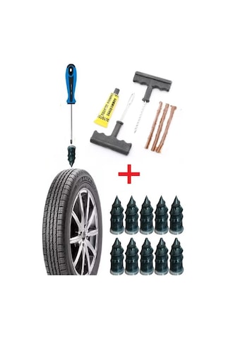 6 Parça Fitilli Lastik Tamir Kiti + 10'lu Kauçuk Tamir Vidası Seti - Otomobil, Motosiklet, Bisiklet