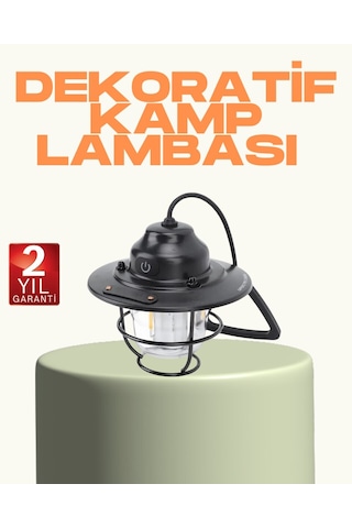 Hafif Ve Taşınabilir Retro Tasarım Kamp Lambası Siyah