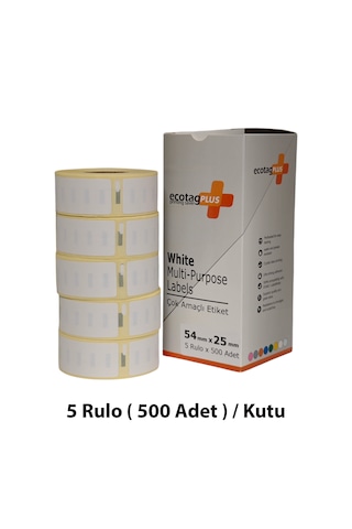Ecotagplus Dymo Muadili Etiket - 54 Mm X 25 Mm - 5 X 500 Adet - Eko Paket - 11352 1