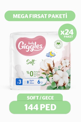 Giggles Lady Soft Hijyenik Ped Gece Mega Fırsat Paketi 144 Adet