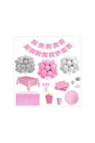 Sofra Setli Pembe Beyaz 24 Kişilik Doğum Günü Seti