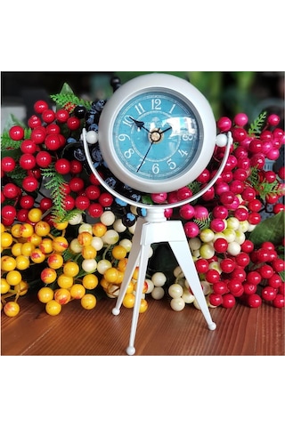 Masa Saati Retro Tripod Saat Oturma Odası Ferforje Saat Beyaz Beyaz