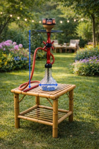 Lüks Cam Nargile Takımı 60 Cm Kırmızı Metal Gövde, Şeffaf Cam Taban 16 Cm, Bahçe Balkon Teras Kullanımına Uygun
