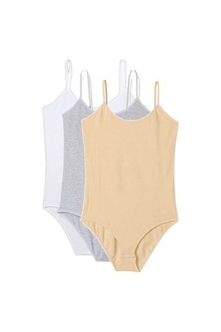 3 Adet İp Askılı Kadın Çıtçıtlı Body Beyaz Gri Ten Çok Renkli