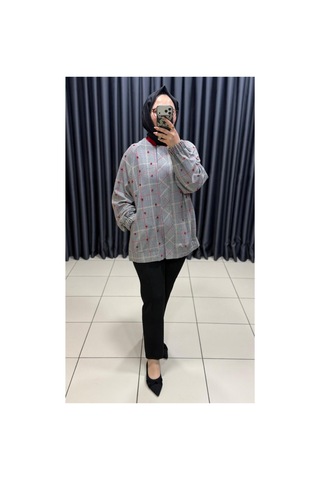 Ghisa Boncuk İşlemeli Ekose Fermuarlı Kap Kırmızı - 930380666 Kırmızı