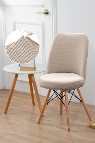 Yıkanabilir Streç Lastikli Likralı Oval Sandalye Kılıfı - Yuvarlak Sandalye Örtüsü Vizon -rengi Açık Kahve