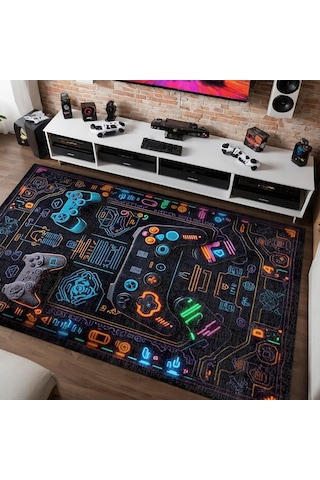 Oyuncu Odası Halısı Kaymaz Pamuk Tabanlı Yıkanabilir Antibakteriyel Gamer Gaming Halısı 140x200 Genel