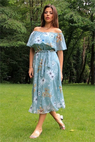 Dip Moda Kadın Kuşaklı Carmen Yaka Şifon Elbise Dpm100371 Mint