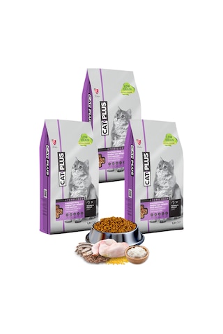CatPlus Tavuklu ve Hamsili Kısırlaştırılmış Yetişkin Kedi Maması 3 x 1500 G