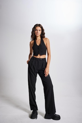 Holly Lolly Yüksek Bel Kumaş Striped Pantolon Siyah
