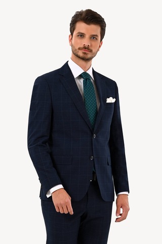 Erkek Lacivert Slim Fit Mono Yaka Takım Elbise