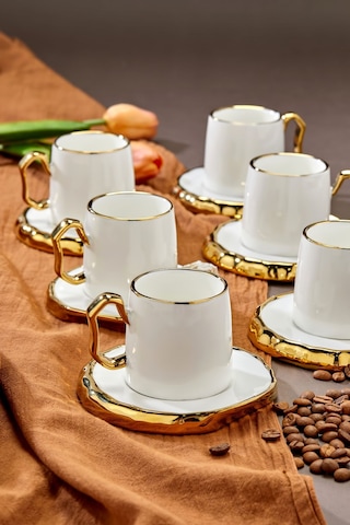 Carmen 6 Kişilik Porselen Gold Detaylı Çay Fincan Takımı Beyaz