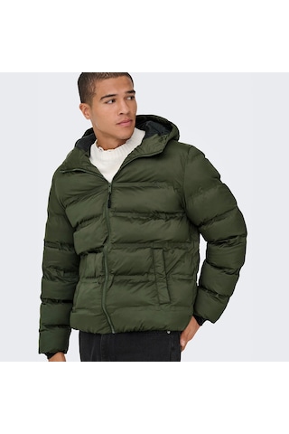 Only&sons Union Seamless Life Puffer Erkek Haki Kapüşonlu Mont Haki