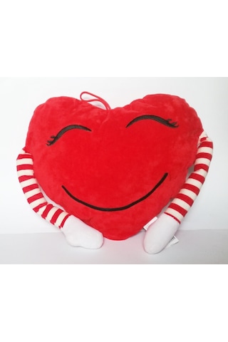 Kalpli Sarılan Kollu Peluş Yastık - Kırmızı 70 Cm