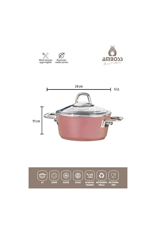 Amboss Crystal 7 Parça Granit Çift Renkli Tencere Seti - Rose Gold