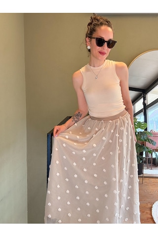 Ali Butik Krem Pauntiyeli Şifon Etek