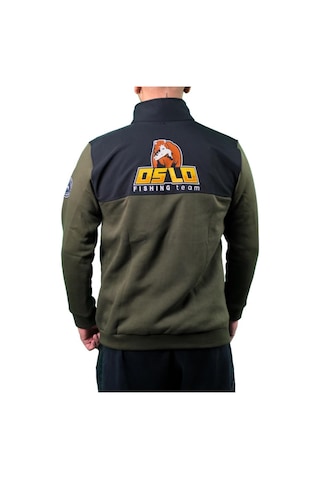 Oslo Fisherman Balık Nakışlı Fermuarlı Sweatshirt Haki - Siyah